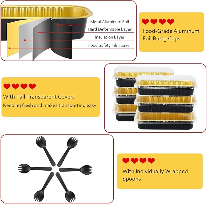 LNYZQUS Mini Cake Pans with Lids 100 Pack,Individual Foil Baking Tins,Disposable Mini Loaf Pans Small Cakes Tin Cupcake Containers for Bakery Bake Sales-Black,6.8oz