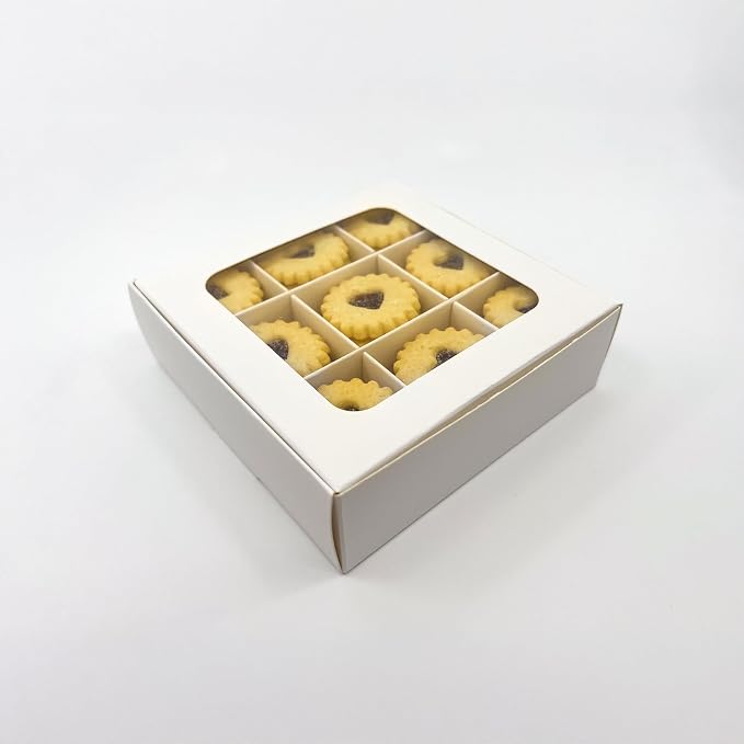 Treat Boxes - 20 ct 5 x 5 x 1.57 in Bakery Boxes with Windows and Dividers for Candy, Cookies, Cupcakes, or Bakery Desserts - Chocolate, Treats, and Baked Goods Packaging for Gifting