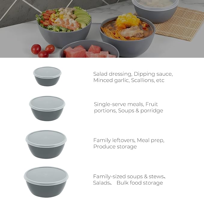ZHANG XIAO QUAN SINCE 1628 Food Storage Containers Set of 4, PP5 Plastic Fresh-Keeping Container BPA Free, Airtight Lids, Microwave and Freezer Safe, GREY