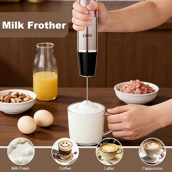 Camic Hand Blender, Cordless Immersion Blender with 6 Speeds, 4 in 1 Portable Mixer Electric Handheld Mixer with Blender, Chopper, Whisk, Frother for Soup, Smoothies, Baby Food and Puree (Champagne)