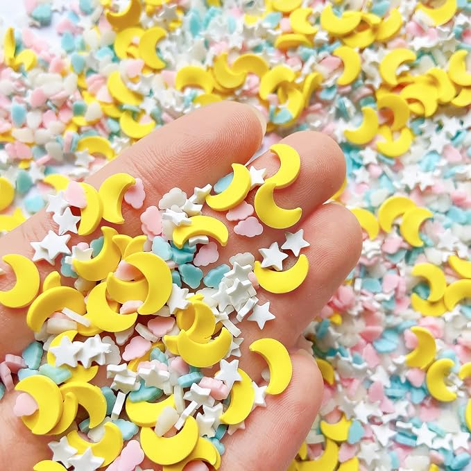 EHOPE 100G Fake Sprinkles Polymer Sprinkles Faux Sprinkles Resin Sprinkles Clay Sprinkles For Resin Fake Candy Sprinkles for Nail Art DIY Crafts Cake Phone Case (100G Moon Stars)