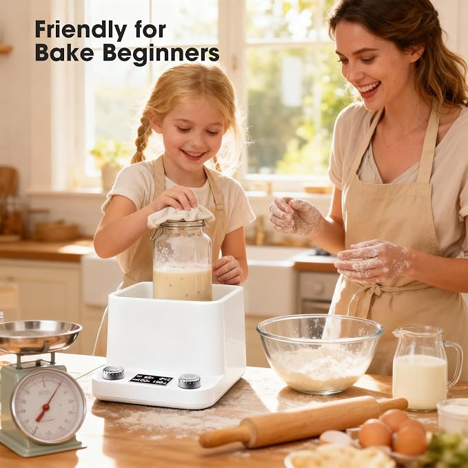 Sourdough Starter Warmer | Water Bath Precise 1°F Thermostat (70-104°F) Sourdough Warmer| For jars under 50 oz | 1-198H Memory Timer | 360° Uniform Warmer |Fermenter's Dream for Home Baking (White)