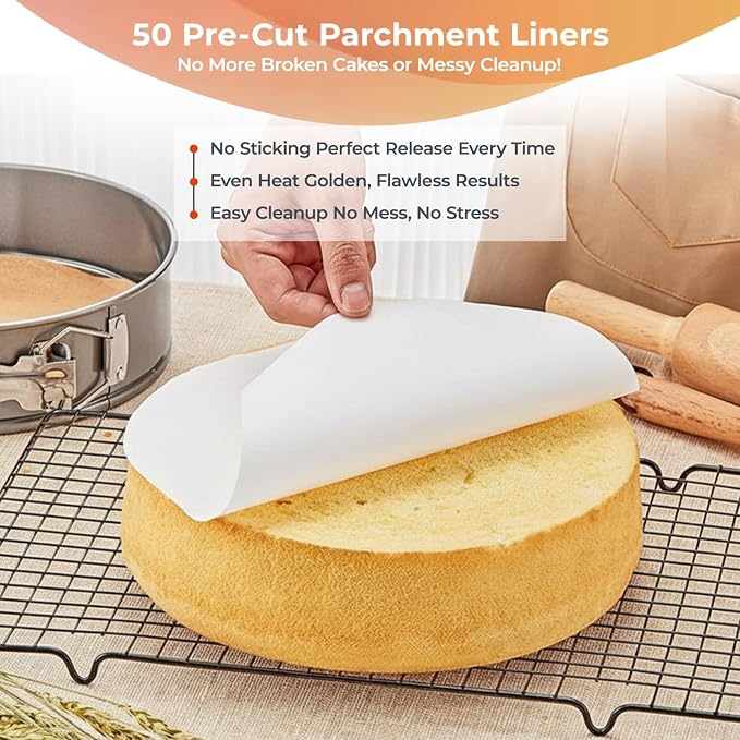 RFAQK 10 Inch Springform Pan Nonstick Leakproof - Spring Form Pan for Cheesecake with Removable Bottom, Include 50pcs Parchment Paper, Recipe E-Book - Perfect for Baking Cheese Cakes, Pizzas, & More!