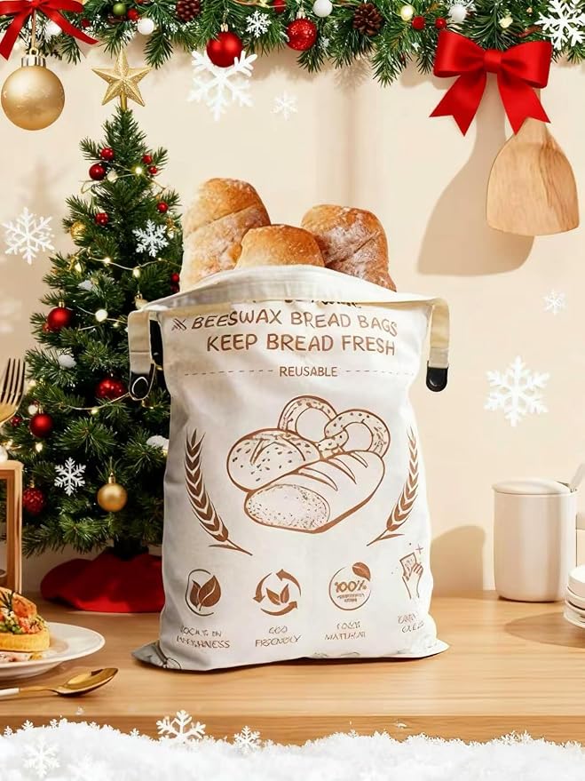 Beeswax Bread Bags for Sourdough & Homemade Bread - Reusable Natural Cotton Bees Wax Bags to Keep Bread Fresh, Refrigerable & Portable - XL 17x13 Inch Upgraded Large - Capacity Design（2 Pack ）