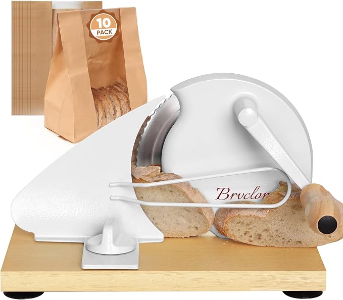 Manual Bread Slicer for Homemade Yeast Bread, Adjustable Thickness, Evenly Slice, Manual Crank Bread Slicer, with Scale Lines and Suction Cups, Sharp Blades, for Acid Dough (Grayish White)