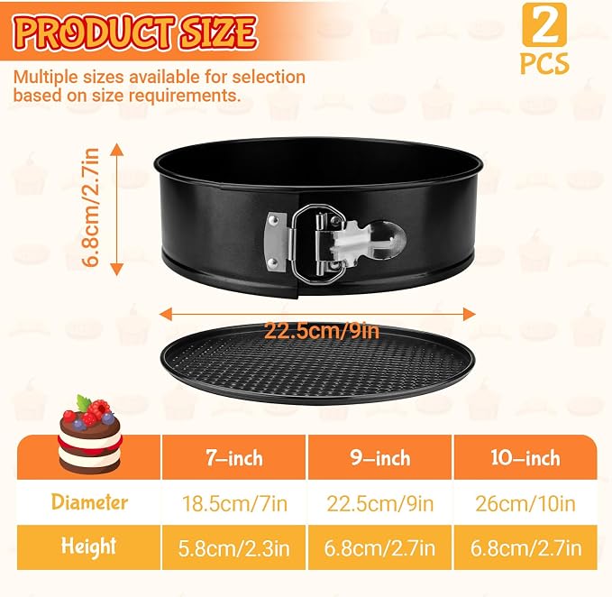 LELE LIFE 2 Pack 9in/22.5cm Springform Pan, Nonstick with Removable Bottom, Leakproof Cheesecake Pan Round Cake Pie Mold for Baking