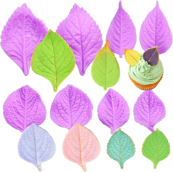 Infovox Silicone Leaf Fondant Molds with Vein Texture for Cake Decorating | Hydrangea Leaf Silicone Molds, 3D Veiner Molds Food-Safe Silicone Material, for Chocolate Clay Resin