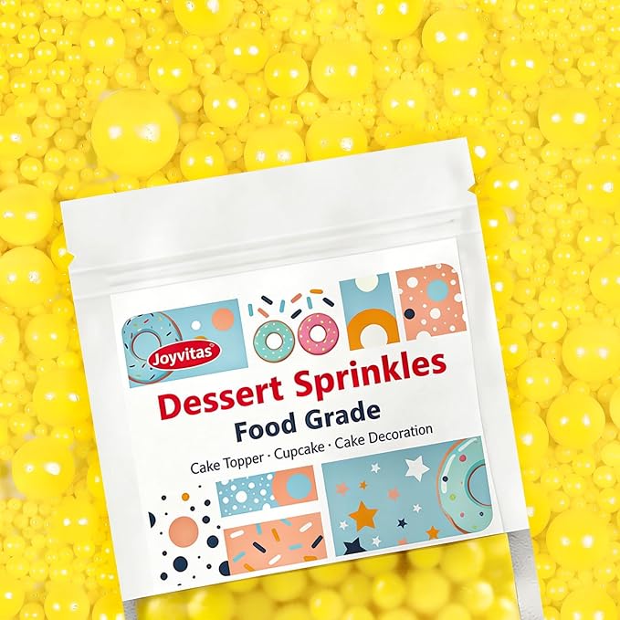 Yellow Pearl Sprinkles for Cake Decorating, 150g/5.29oz Mix Size, Edible Candy Sugar Pearls, Pearl Cake Decorations, Cupcake & Cookie Topper, Holiday, Party Baking Supplies