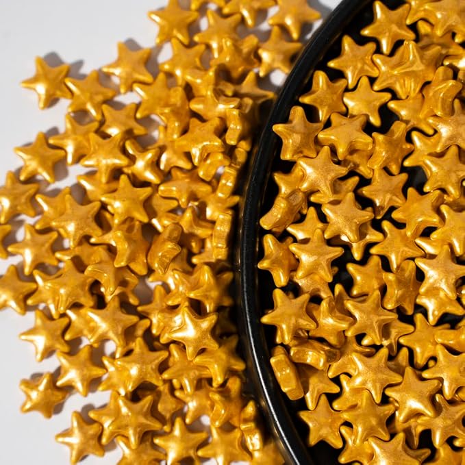 NIPEOR Chrismas Gold Star Sprinkles 4.6oz/130g,Edible Pearls Sugar for Cake Cupcake Decorations Edible Candy Cake Topper for Cake Decorating (Golden Large Star)