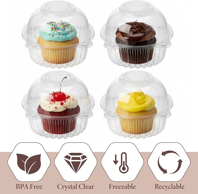200 Pack Individual Cupcake Containers, Clear Plastic Cupcake Holder with Lid Single Cupcake Carrier Stackable Muffin Container for Party