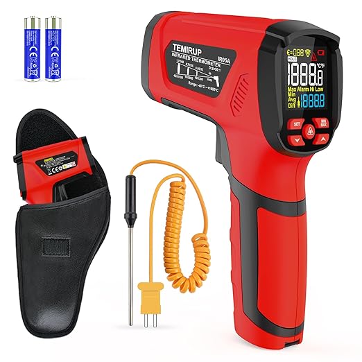 Infrared Thermometer High Temperature Gun -40℉~2912℉, 50:1 Dual Laser Thermometer with Probe 14℉ - 932℉, Digital IR Temp Gun for Cooking, Pizza Oven, Engine, Kiln, Forging, Industrial Use