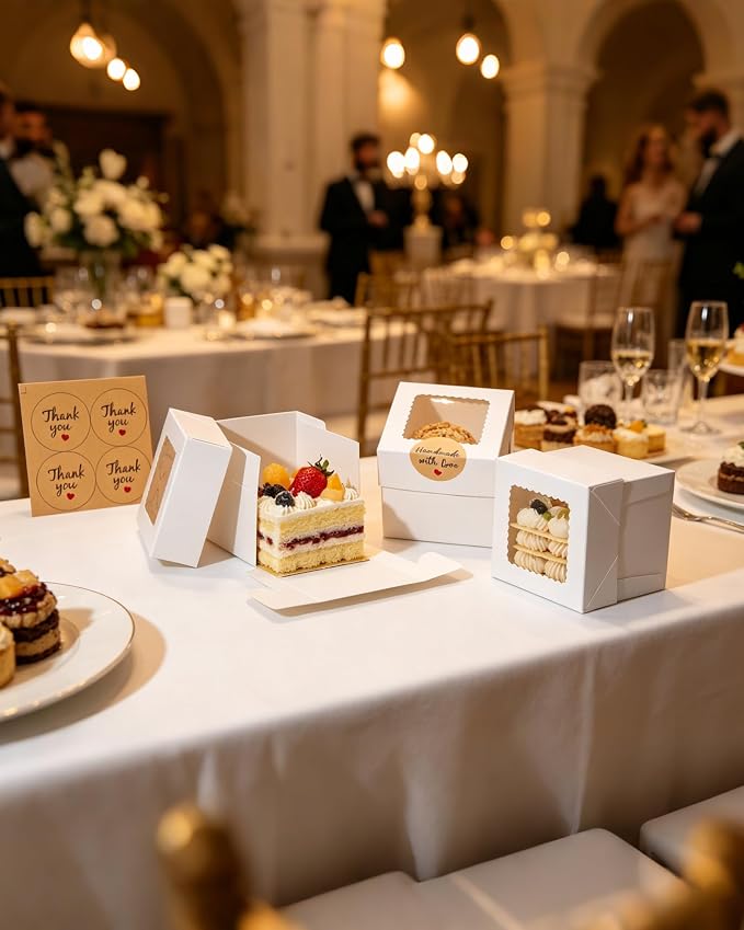 COTOPHER 30Pcs Mini Cake Boxes, 4x4x4 Inches White Bakery Boxes with Window, Small Dessert Box Cake Packaging for Pastries, Cookies, Chocolates, Cupcakes, Birthday Party, Wedding