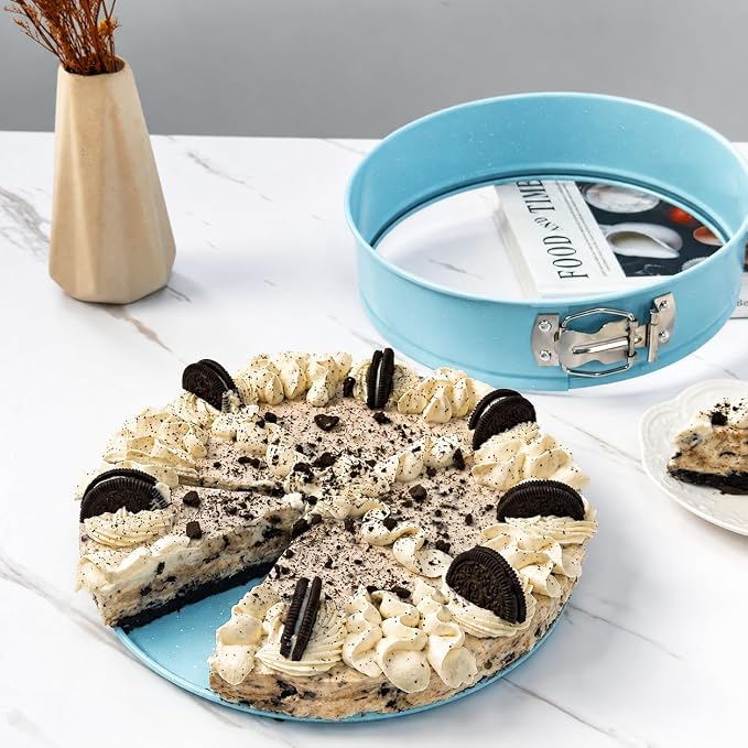 Springform Pan 10-Inch Nonstick Cheesecake Pan with Removable Bottom Round Baking Cake Pie Mold for Oven 10" x 10" (Blue)