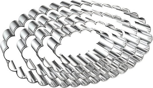Scalloped Edge Oval Cookie Cutter Set Large - 5 Inch, 4 Inch, 3 Inch, 2 Inch - Fluted Wavy Oval Cookie Cutters Shapes Clay Molds - Stainless Steel