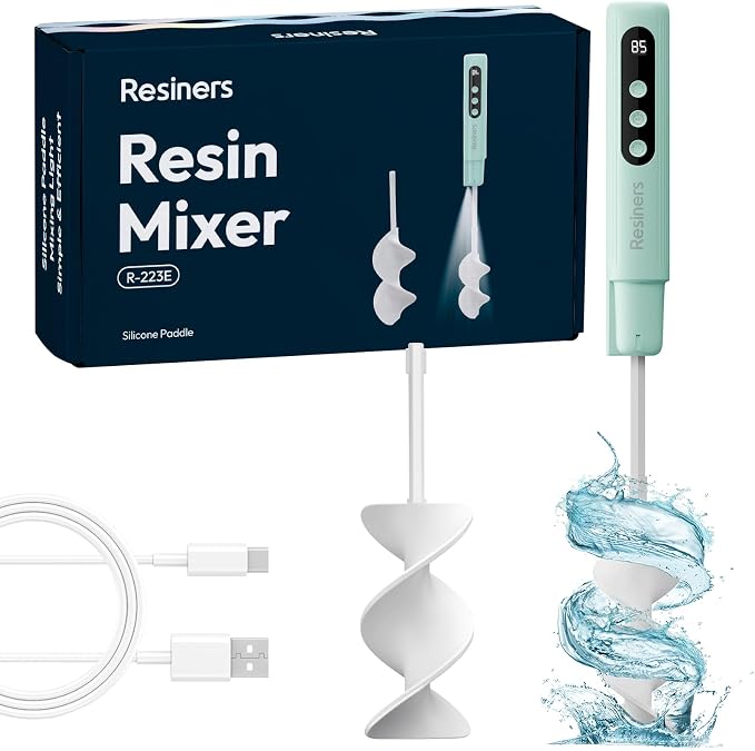 Resiners Airflow Resin Mixer, Handheld Epoxy Mixer with Silicone Paddles & Lighting, 4 Speeds, LED Screen, Minimum Bubbles, Easy Clean, Electric Stirrer Tool for Epoxy Resin, Silicone, Paint Mixing
