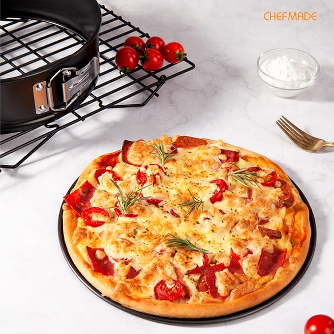 CHEFMADE Springform Pan, 10 Inch Round Cake Pan with Removable Bottom，Chiffon Bakeware for Oven and Instant Pot (Black)