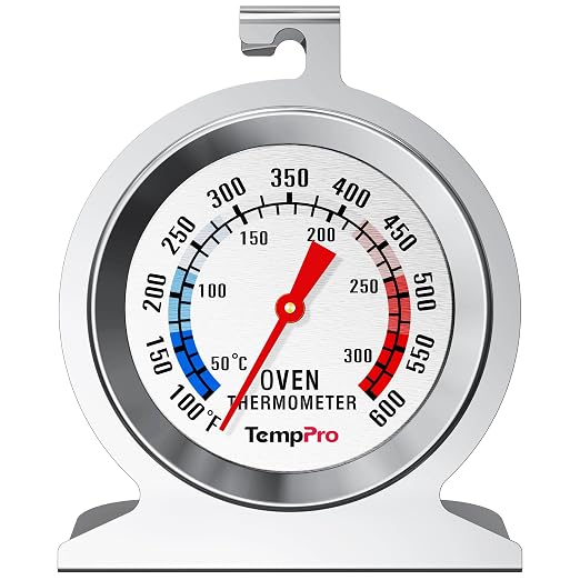 TempPro Oven Thermometer for Gas Oven, 50-300°C/100-600°F Smoker Temperature Gauge with 431 Stainless Steel, Analog Instant Read Cooking Thermometer (Previously ThermoPro)