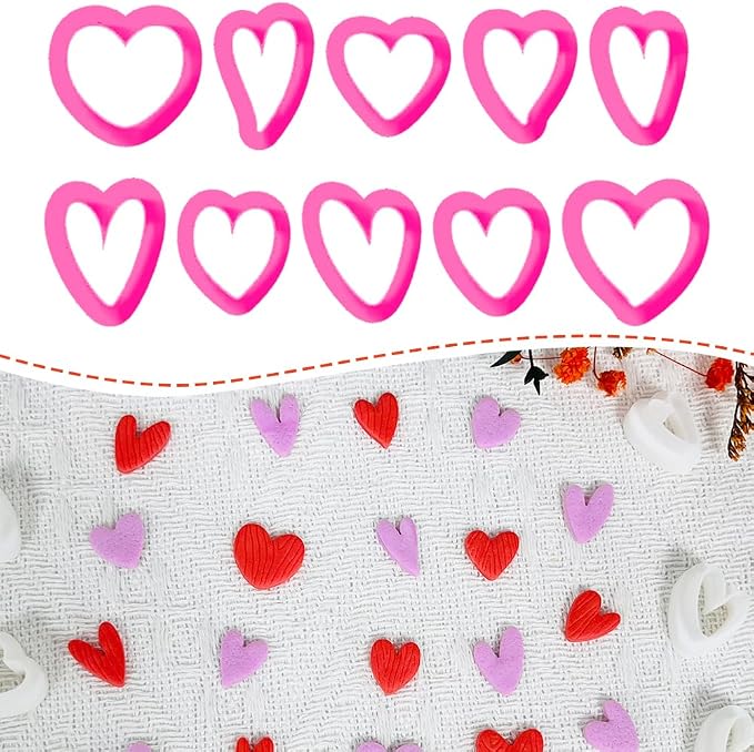 Xaekicr Heart Shape Polymer Clay Cutters Set – 10PCS Clay Earring Cutters for Polymer Clay Jewelry Making, Valentines Day Clay Tools and Molds for DIY Crafts