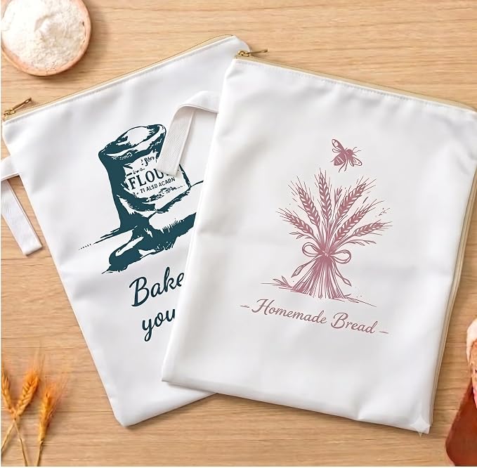 2 Pack XL Beeswax Bread Bags with Wide Zipper – Reusable Organic Linen Cotton for Sourdough, Keeps Fresh Longer