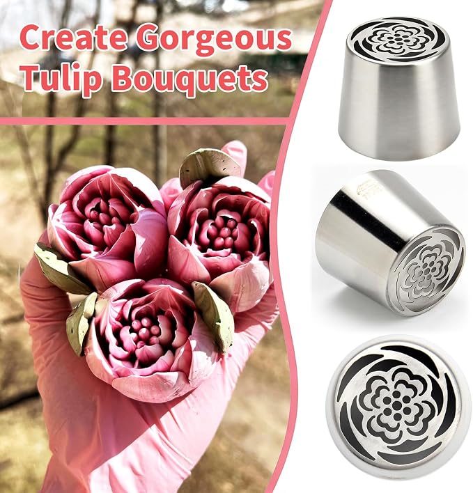 Extra Large Stainless Steel Russian Piping Tip, Floral Icing Nozzle for Cake Decorating, Pastry Cupcake Frosting Flower Decoration, Baking Supplies Kitchen Gadget XL44