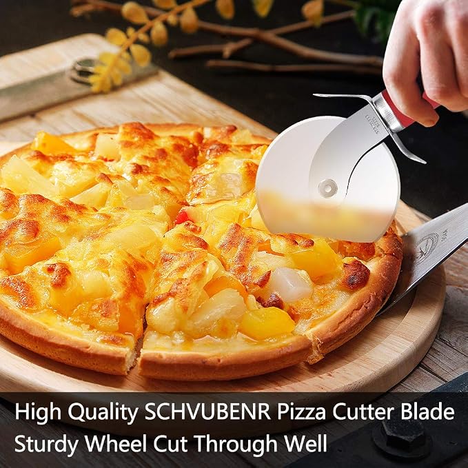 SCHVUBENR Premium Pizza Cutter Wheel - Ultra Sharp Stainless Steel Pizza Slicer with Non-Slip Soft Grip Handle - Multi-Purpose Cutter for Pizza, Dough & Pastry - Dishwasher Safe, Easy to Clean - Red