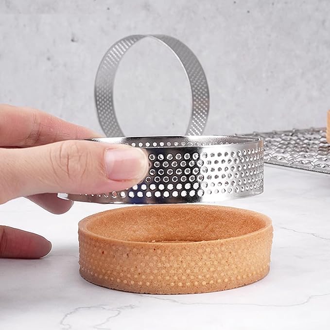 16 Pieces 2 Inch 304 Stainless Steel Tart Ring | Perforated 304 stainless steel rings for even baking,ideal for mini tarts, mousse cakes, quiche, pastries, and desserts