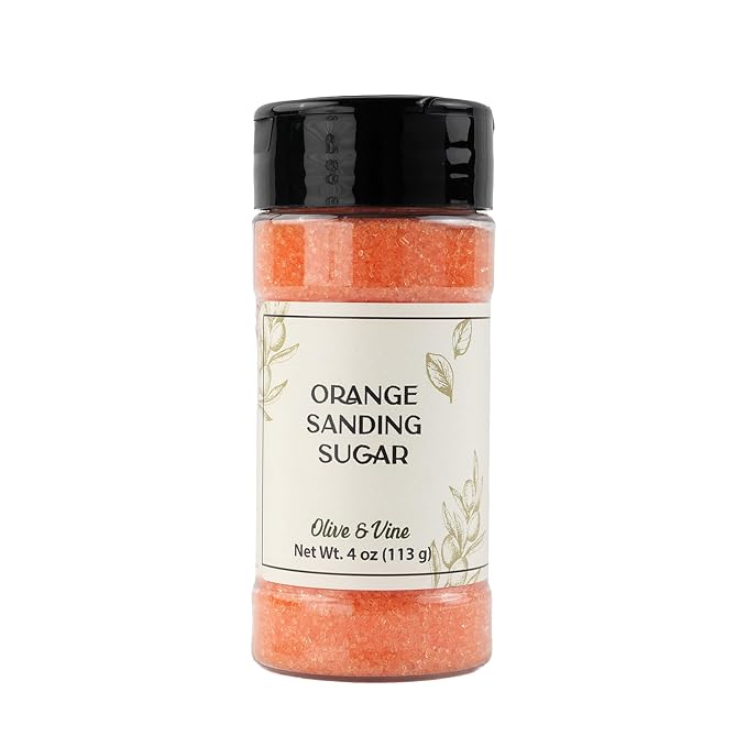 Olive & Vine Orange Sanding Sugar, Sweet Finish, For Baking & Decorating, Rich Tradition, Authentic Taste, For Global Recipes (4 Ounce)