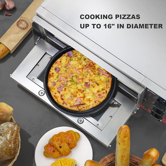 CROSSON ETL listed Commercial 16 inch Countertop Electric Pizza Oven with pizza stone, Multipurpose Indoor Pizza oven for Restaurant use,120V/1800W