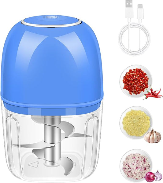 Electric Garlic Chopper, 350ML (1.4 Cup) Blue Mini Food Processor, Mini Chopper, Small Garlic Grinder Mincer for Onion, Ginger, Chili, Fruit, Meat