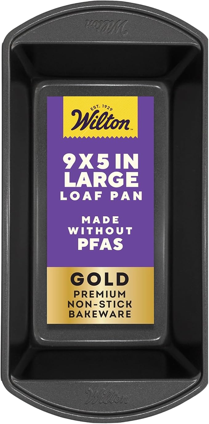 Wilton Gold Non-Stick Bakeware Large Loaf Pan - Baking Pan for Breads, Pound Cake & More - Even Heat Distribution & Extended Handles - Made Without PFAS - 9.25 x 5.25 x 2.75 Inch