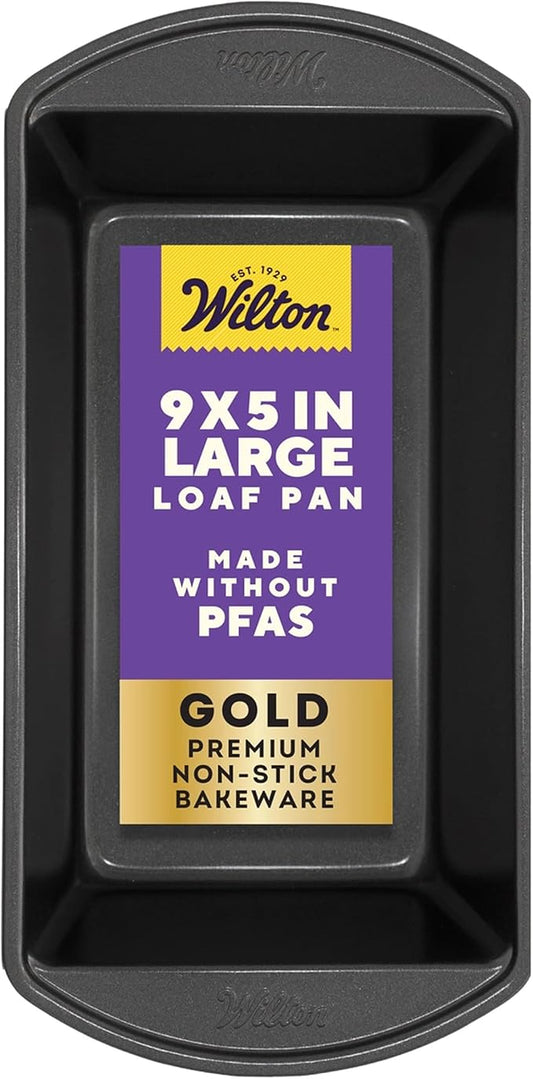 Wilton Gold Non-Stick Bakeware Large Loaf Pan - Baking Pan for Breads, Pound Cake & More - Even Heat Distribution & Extended Handles - Made Without PFAS - 9.25 x 5.25 x 2.75 Inch