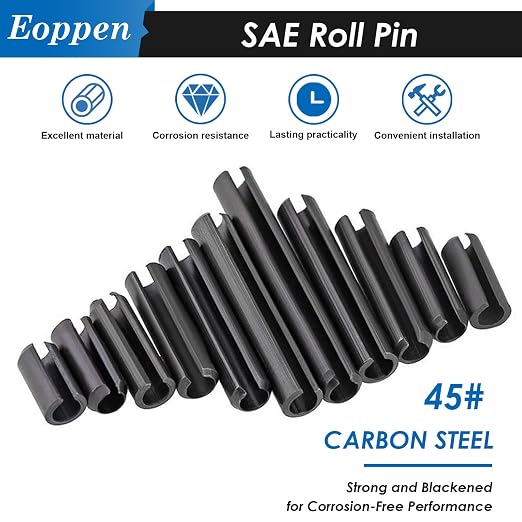 370Pcs SAE Roll Pin Assortment Set - Slotted Spring Pins Steel Split Expansion Pin 10 Sizes 1/16 5/64 3/32 1/8 5/32 3/16 7/32 1/4 5/16 3/8 Inch for Home Improvement Automotive Repair