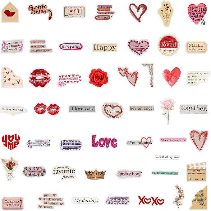 Valentine's Day Stickers for Adults,Teens, 50PCS PET Transparent Waterproof Adhesive Lover Decals Wife Sticker for Adult Birthday Party Laptop Water Bottle Guitar Scrapbook Phone Case