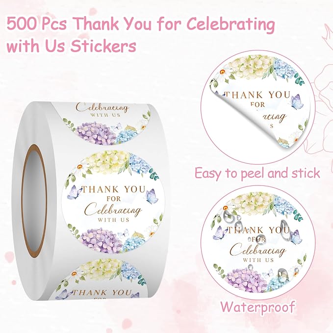Louise Maelys 1.5 Inch Thank You for Celebrating with Us Stickers 500 Pcs Thank You Party Favor Stickers Labels for Wedding, Baby Shower,Graduation Party, Birthday Party Gift Labels