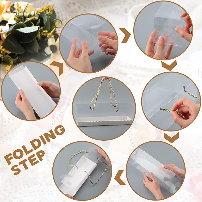 Eaasty 80 Pcs 9 x 3 x 3 Inch Clear Cupcake Boxes with Handles Portable Gable Boxes Paperboard Plastic Rectangular Cupcake Containers Dessert Cookies Bakery Gift Containers for Party