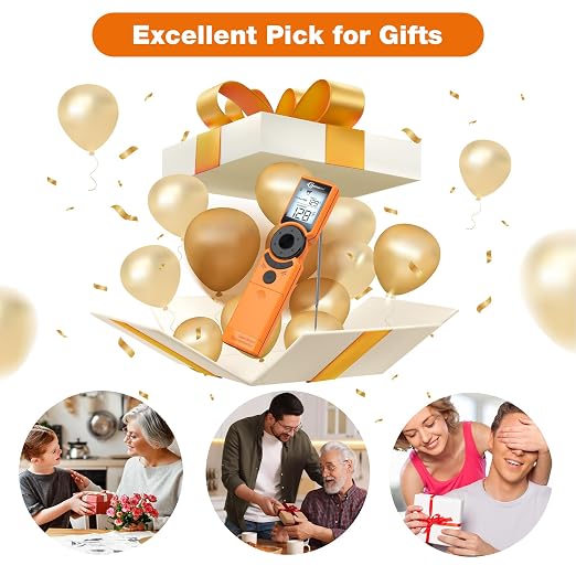 Digital Meat Thermometer for Grill, Instant Read Food Thermometers for Cooking with Food Doneness Guide, Calibration and LCD Backlight Screen, High Accuracy ±1% ℉, BBQ Beef Candy Orange