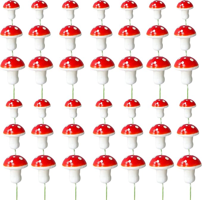 Gyufise 30Pcs Mushroom Cake Decorations Red Mini Mushroom Toothpicks Mushroom Cupcake Toppers Mushroom Cake Picks for Birthday Baby Shower Party Micro Landscape Decorations