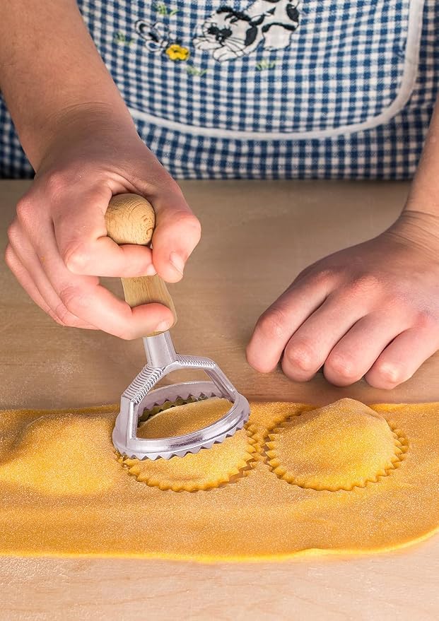 Fante’s Ravioli Maker Stamps With Wooden Handles, Fluted Round Shape, For Homemade Pasta, Cookies, Everyday Meals, And Holidays, Set Of 2, 2.5-Inch