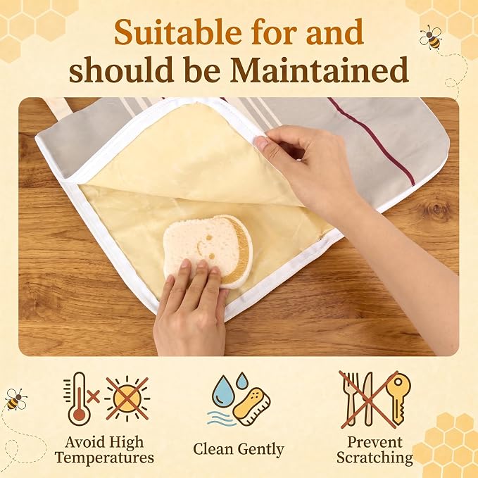 2 Pack XL Beeswax Bread Bags for Sourdough, Organic Beeswax Linen Cotton Bread Storage Bags with Bowl Cover & Cleaning Sponge Set, Fresh Bread Freezer Bags with Sealing Zip for Homesteading