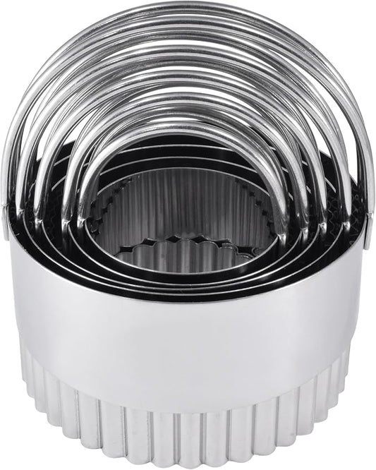 R&M International Stainless Steel Round Fluted Biscuit Cutters with Handles, Assorted Sizes, 5-Piece Set