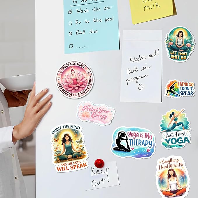 10pcs Yoga Stickers Gifts for Yoga Lovers Women Wellness Multiple Different Design, Waterproof UV-Resistant for Water Bottle, Laptop, Window, Car