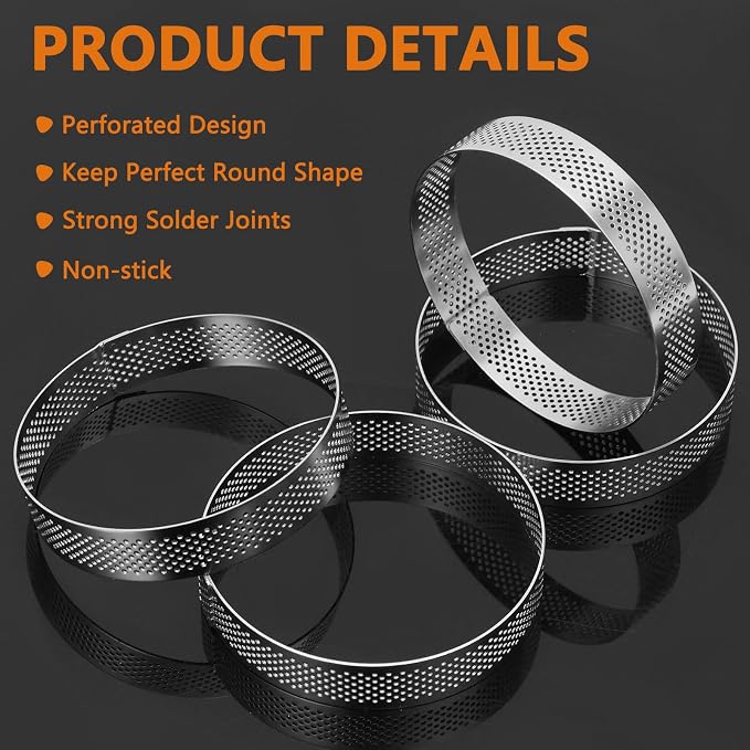 Aringfes10 Pcs 4 Inch 304 Stainless Steel Tart Ring, Heat-Resistant Perforated Cake Mousse Ring, Round Ring Baking Doughnut Tools (10cm)