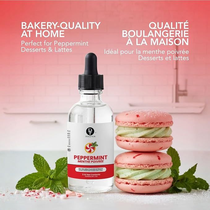 Dolce Flav Natural Peppermint Extract – 2 Ounce Oil-Soluble Kosher, Sugar-Free, Concentrated Pure Mint Flavor for Hard Candy, Chocolates & Baking, Includes Measured Dropper