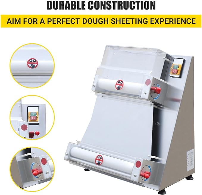Pizza Dough Roller Sheeter, Max 16" Automatic Commercial Dough Roller Sheeter, 110V 370W Electric Pizza Dough Roller Stainless Steel, Suitable for Noodle Pizza Bread and Pasta Maker Equipment