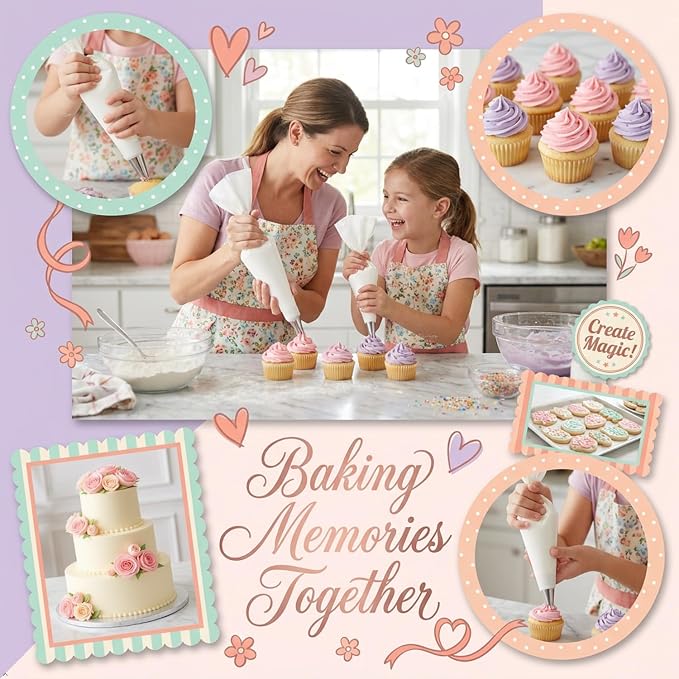 Reusable Piping Bags and Tips Set, 16 Inch, Cotton, Pastry Bags for Cake Decorating, Cupcakes, Cookies