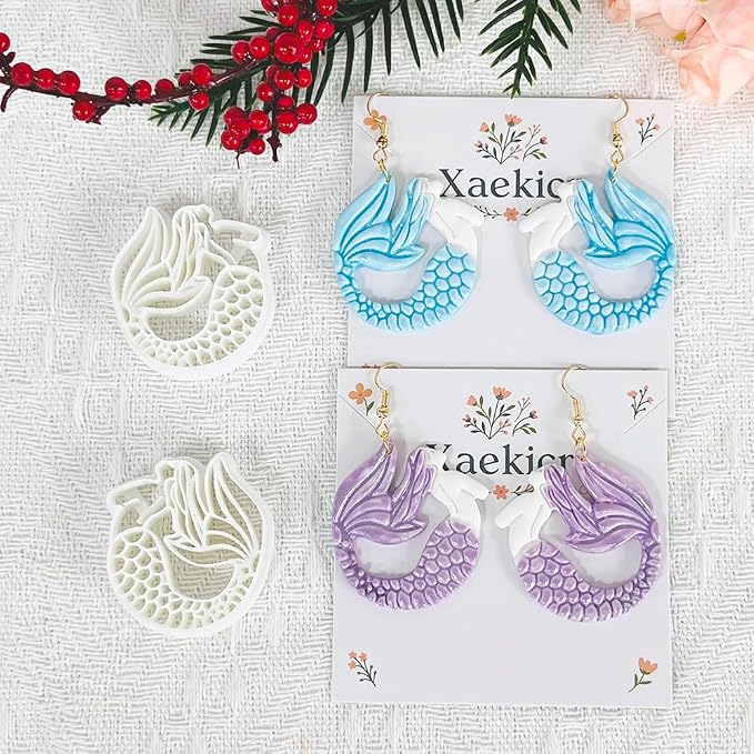 Xaekicr Dragon Mermaid Polymer Clay Cutters Set – Fantasy Clay Earring Cutters for DIY Jewelry Making – Polymer Clay Molds and Clay Tools