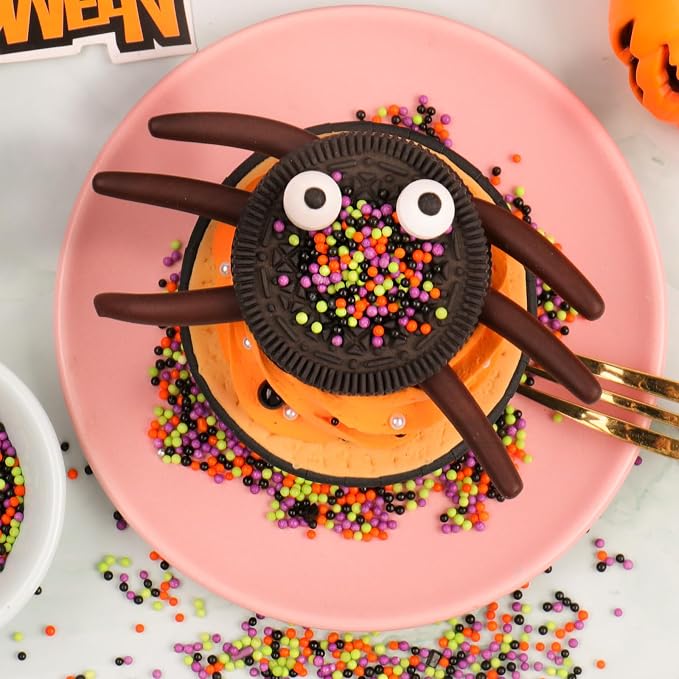 Halloween Sprinkles Edible for Cake Decorating, 8Oz Sprinkles with Black Orange Purple Nonpareils and Jimmies, Eyeball, Black Sugar and Orange Pumpkin for Cupcakes Cookie Ice Cream Baking Topping