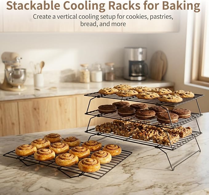 4 Pcs Cooling Racks for Baking and Stackable Collapsible | Cookie Cooling Rack Set, Carbon Steel Wire Baking Holder with Foldable Legs, Space Saving Kitchen Organizer for Baked Goods
