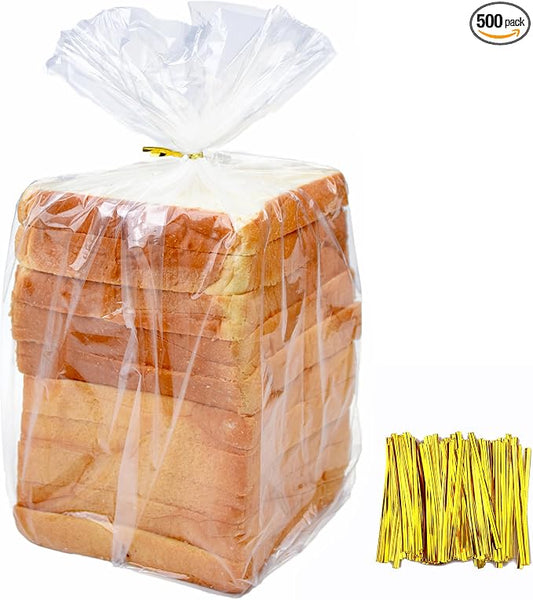 Homrelaxy 500Pcs Plastic Bread Bags for Homemade Bread and 550 Ties, 18 x 8 x 4 Inch Reusable Clear Loaf Bags, Adjustable, Perfect for Home Bakers and Bakeries