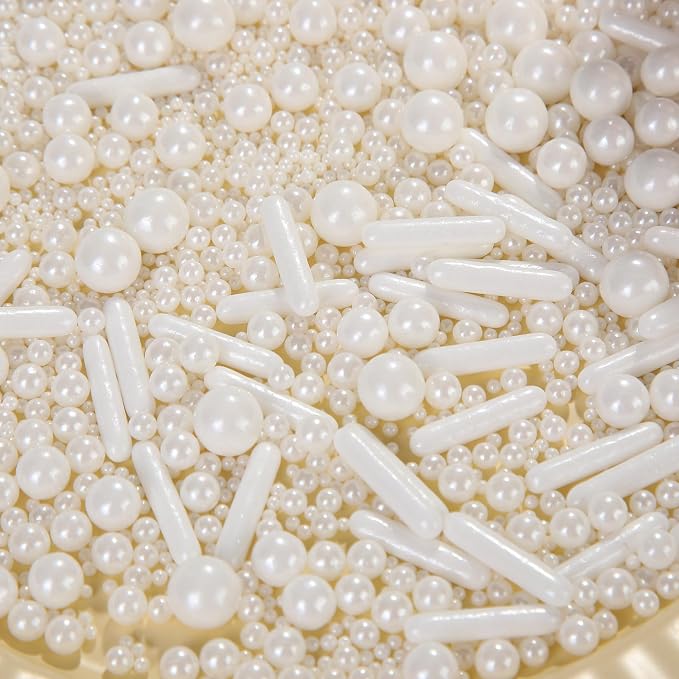 Weraru Edible White Pearl Sprinkles Candy Mixing Size Baking Edible Cake Decorations Cupcake Toppers Cookie Decorating Celebrations Wedding Shower Party Chirstmas Supplies 120g/ 4.2oz